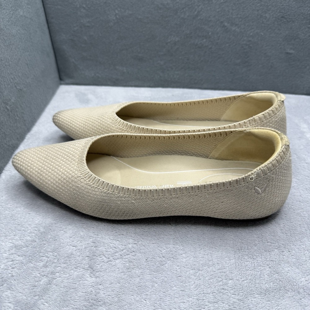 Vivaia Aria Pointed Toe Ballet Flats Beige Knit Water Resistant EU 37 US 7